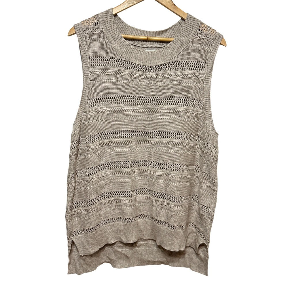Joie Sweater‎ Vest Womens XL Beige Pointelle Knit Cotton Sleeveless Crew Neck